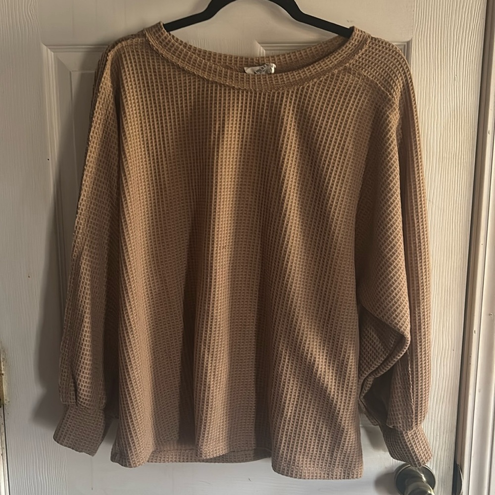 Tan long sleeve waffle top